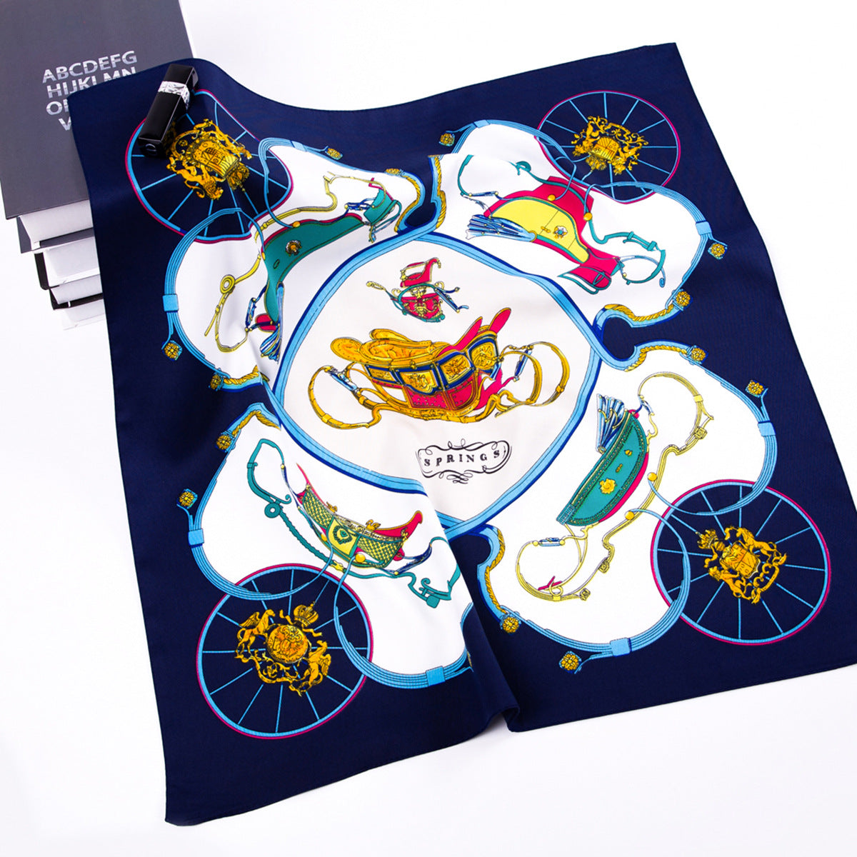 European and American fashion pumpkin carriage twill print scarf 60cm small square scarf women's scarf silk scarf