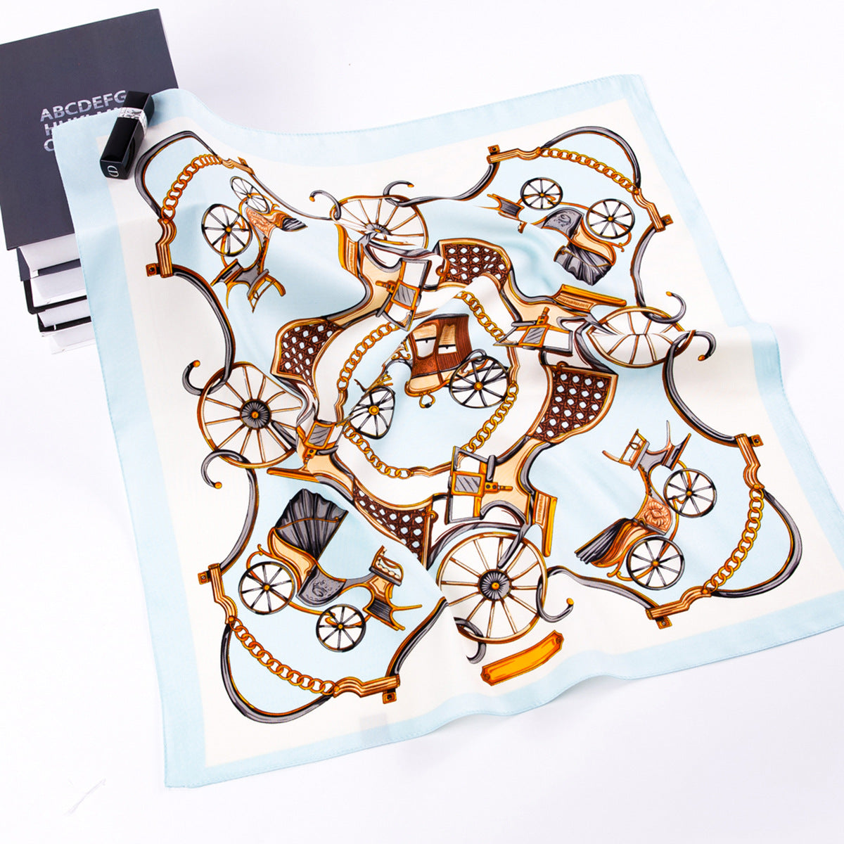 European and American fashion, pumpkin carriage, twill printed scarf 60cm small square scarf women's silk scarf