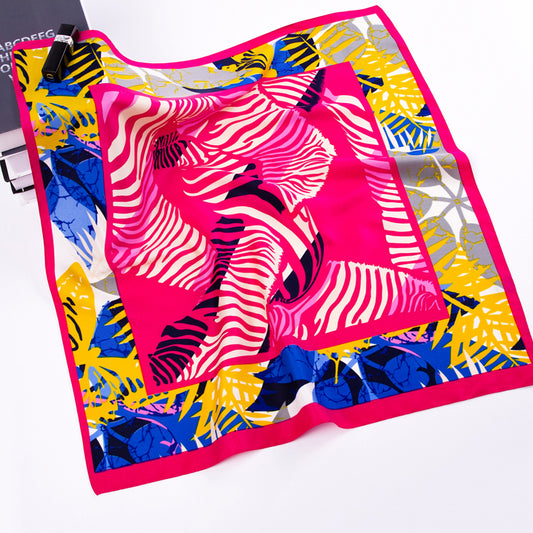 Simple and versatile plant leaves, twill printed scarf 60cm small square scarf, women's silk scarf