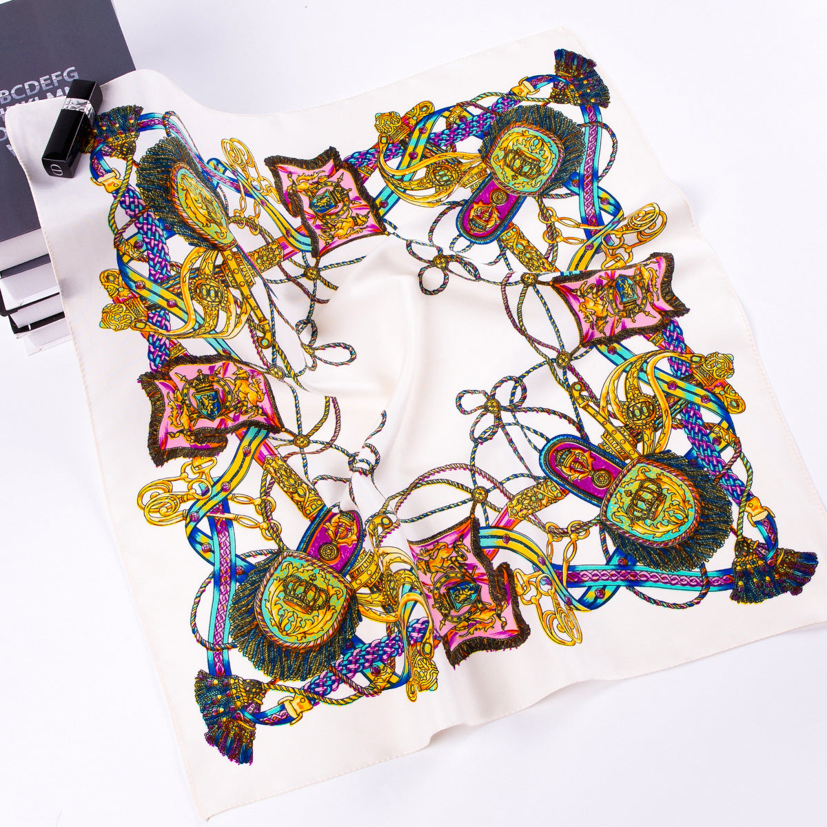 60 * 60cm small square scarf, European and American belt fringed rope twill printed scarf, spot wholesale