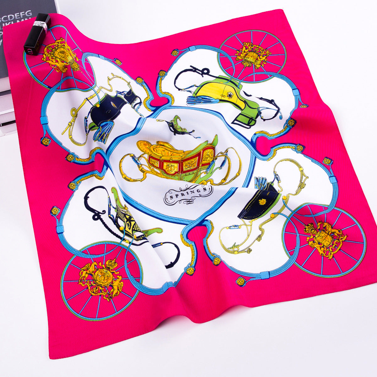 European and American fashion pumpkin carriage twill print scarf 60cm small square scarf women's scarf silk scarf