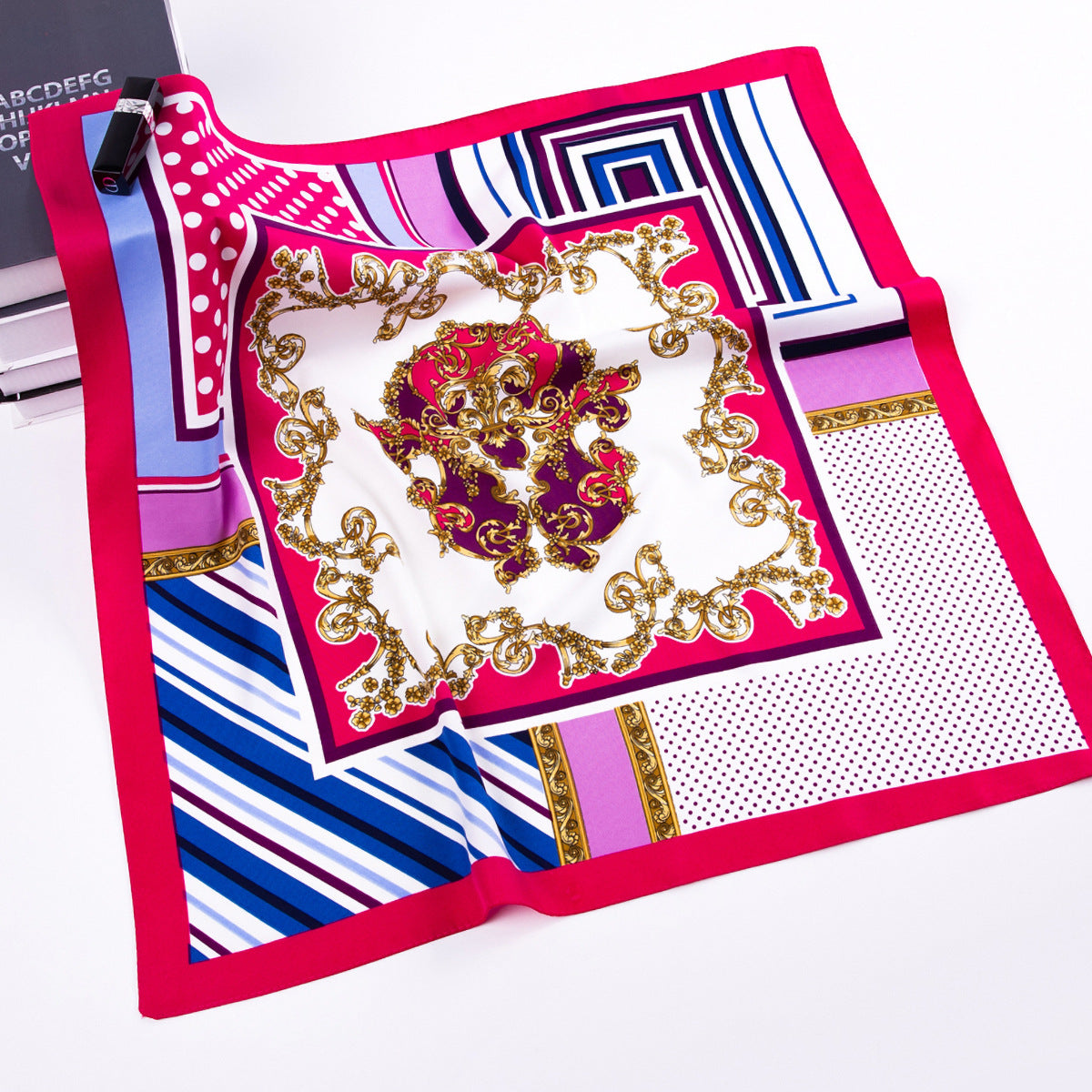 European and American fashion geometric polka dots patchwork cashew flower twill printed scarf versatile neckerchief small square scarf