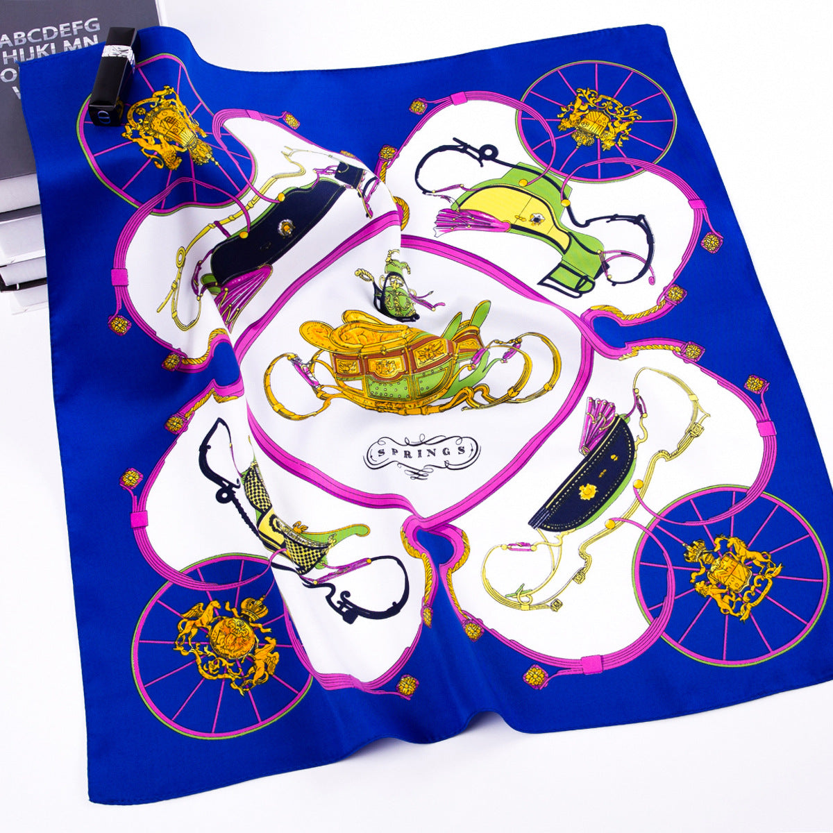 European and American fashion pumpkin carriage twill print scarf 60cm small square scarf women's scarf silk scarf