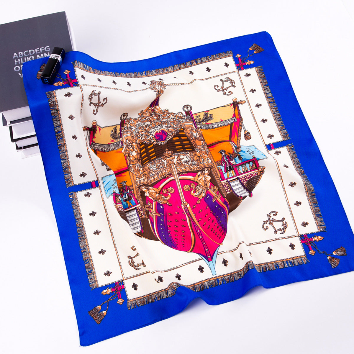 European and American fashion armor shield rope tassel, twill print small square scarf women's silk scarf scarf