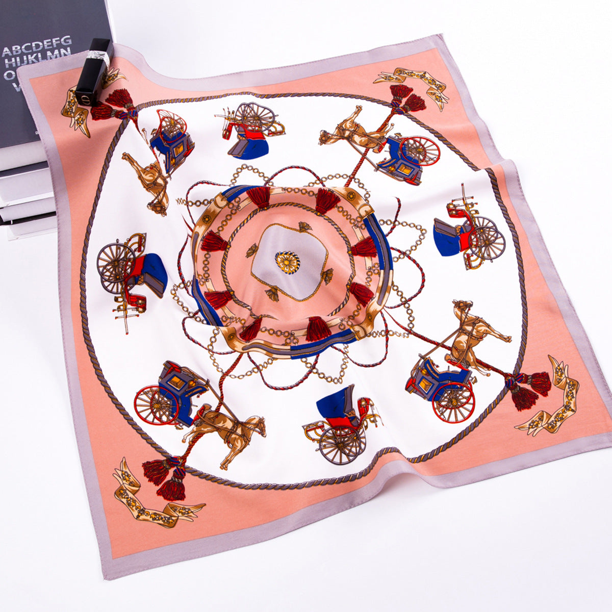 European and American fashion, carriage rope tassel, twill printed scarf, versatile scarf 60cm small square scarf for women