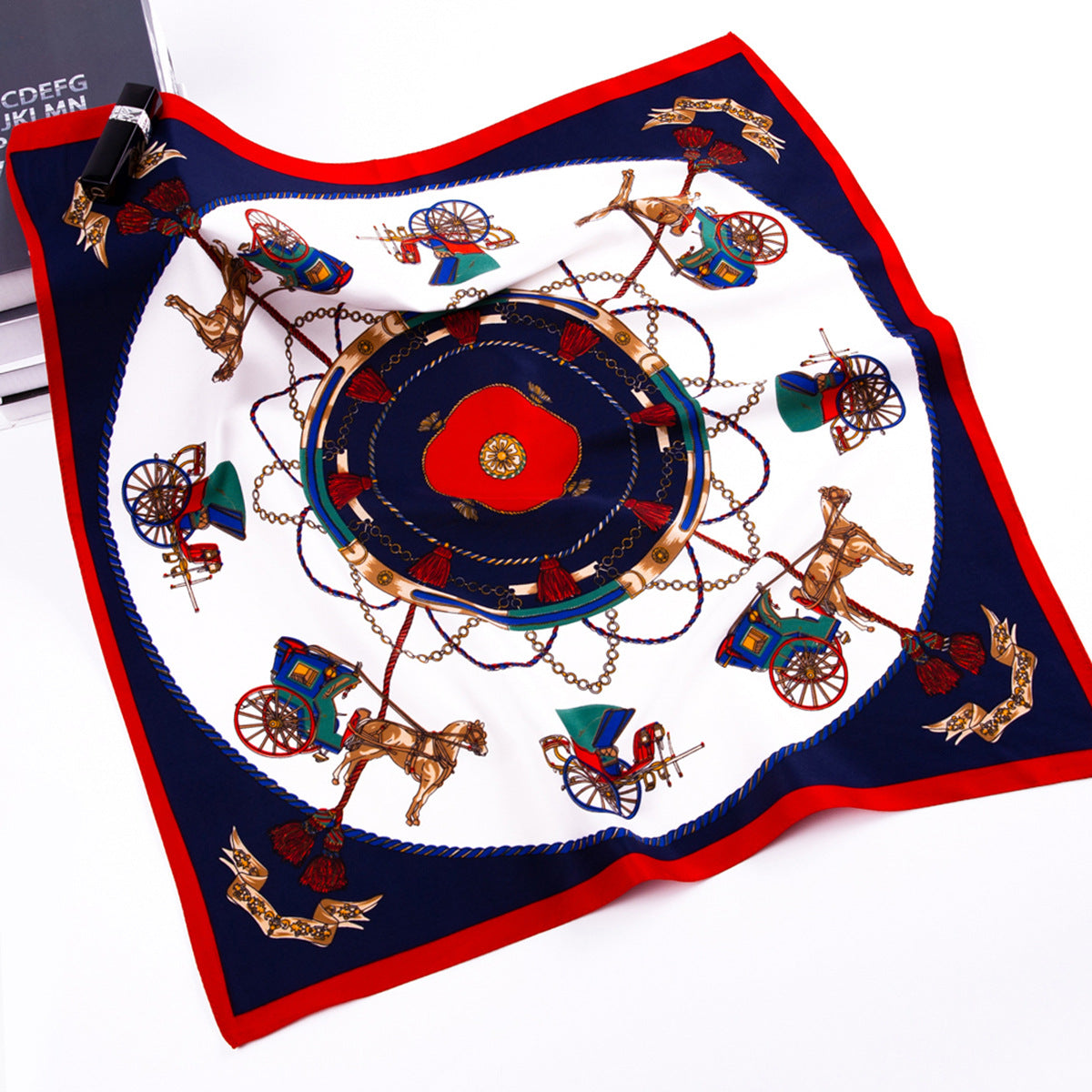 European and American fashion, carriage rope tassel, twill printed scarf, versatile scarf 60cm small square scarf for women