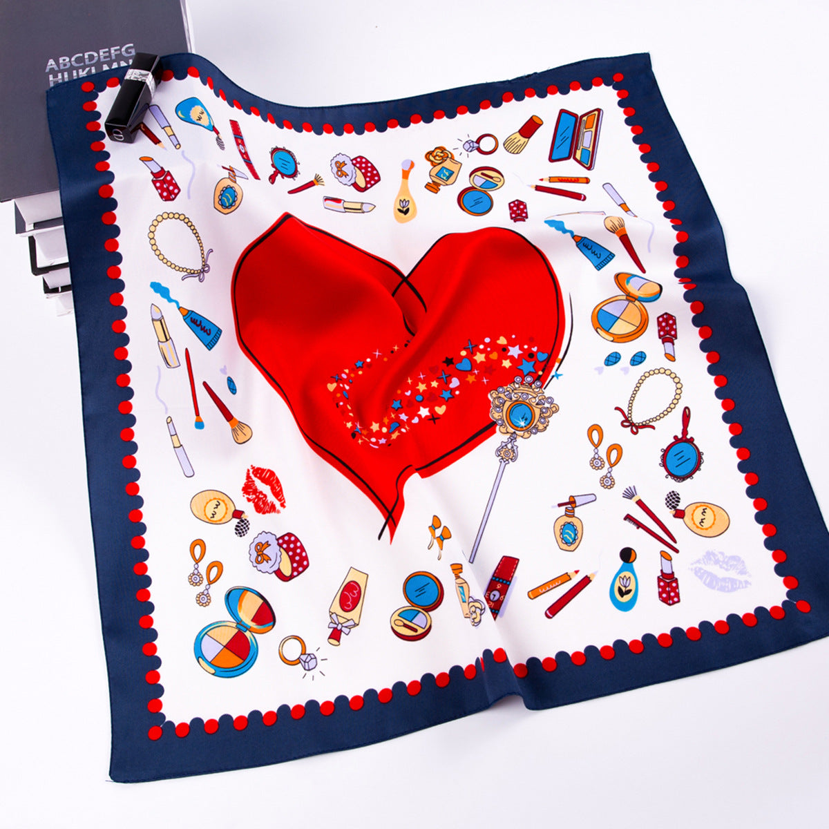Stylish and simple love vanity case, twill printed scarf 60cm small square scarf women's silk scarf