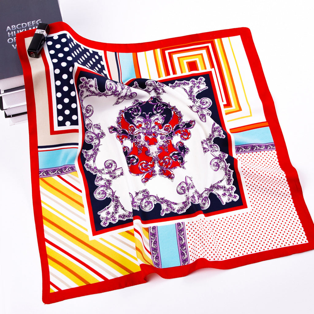 European and American fashion geometric polka dots patchwork cashew flower twill printed scarf versatile neckerchief small square scarf