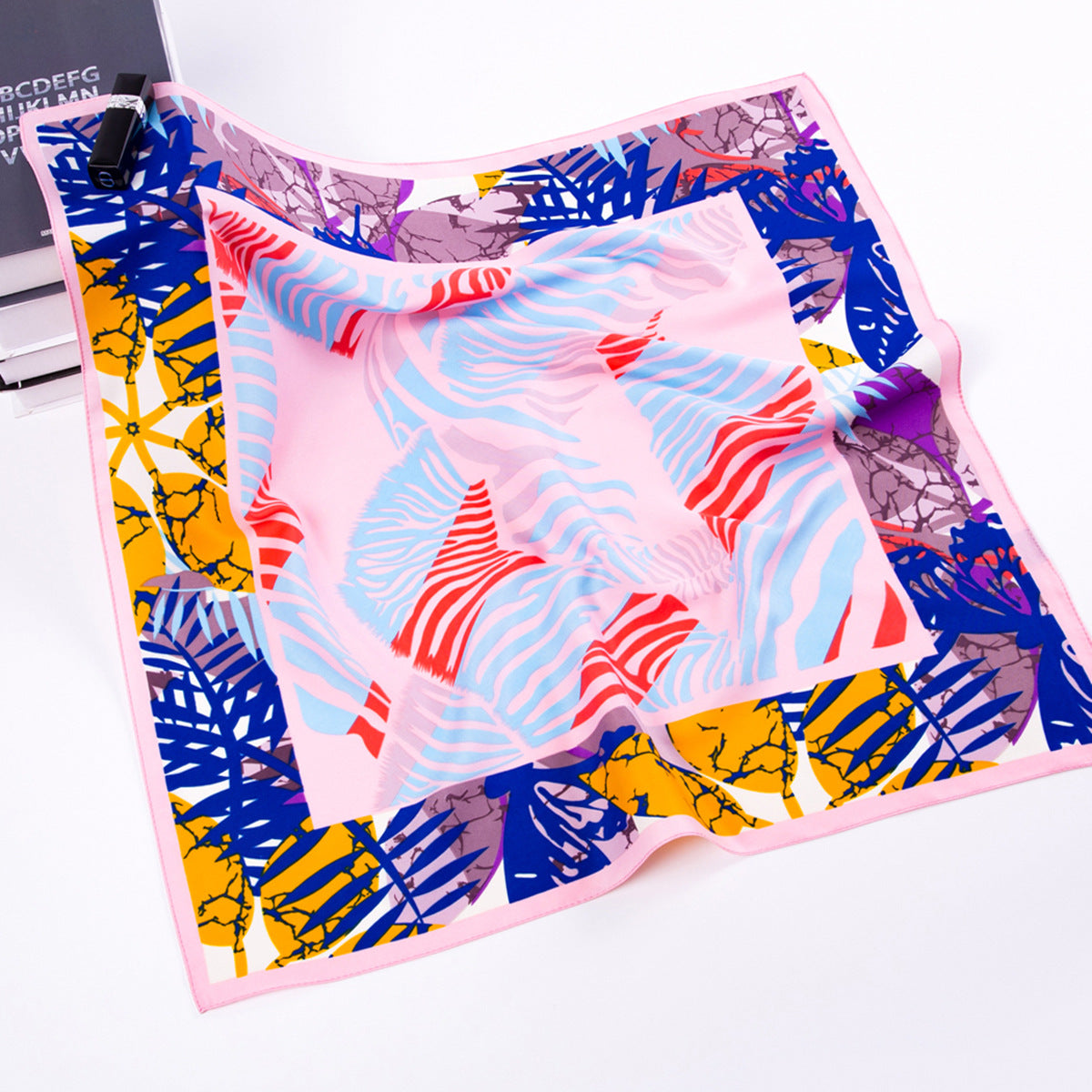 Simple and versatile plant leaves, twill printed scarf 60cm small square scarf, women's silk scarf