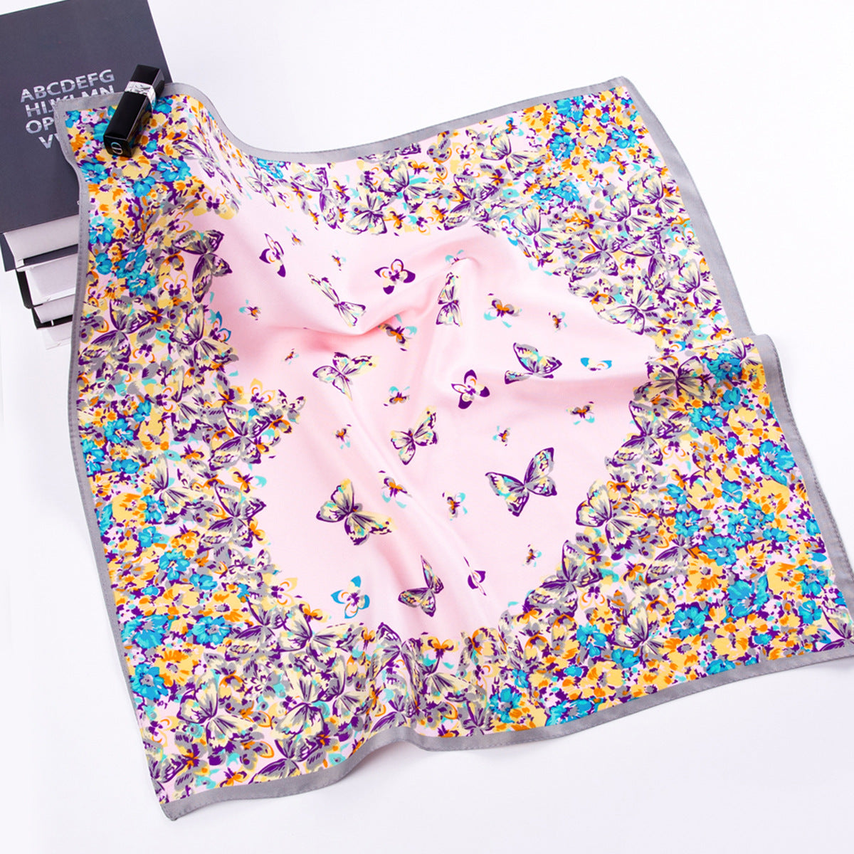 Fashion Pastoral Butterfly Love Flower, Twill Printed Scarf 60cm Small Square Scarf Women's Silk Scarf