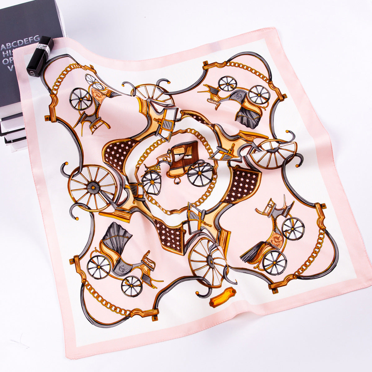 European and American fashion, pumpkin carriage, twill printed scarf 60cm small square scarf women's silk scarf