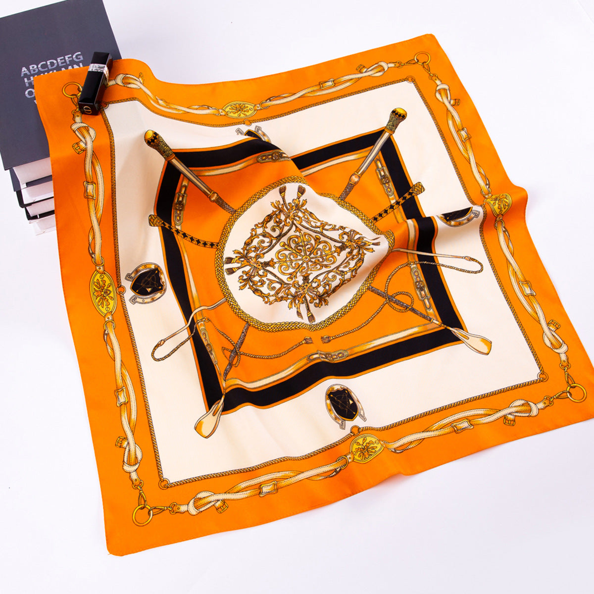 European and American fashion belt scepter chain, twill printed scarf 60cm small square scarf women's silk scarf