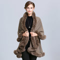 European and American new women's imitation fox fur collar handmade strung hair double-layer knitted cardigan shawl cape 1544 #