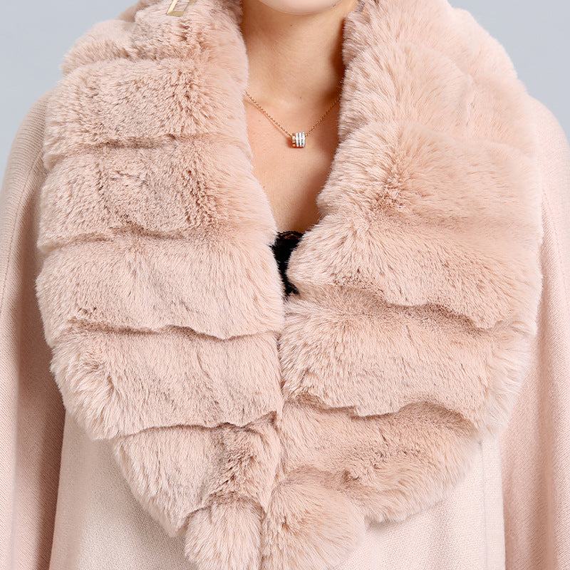 European and American autumn and winter new fashion large size loose imitation fur collar knitted shawl cardigan cape shawl women 1546 #