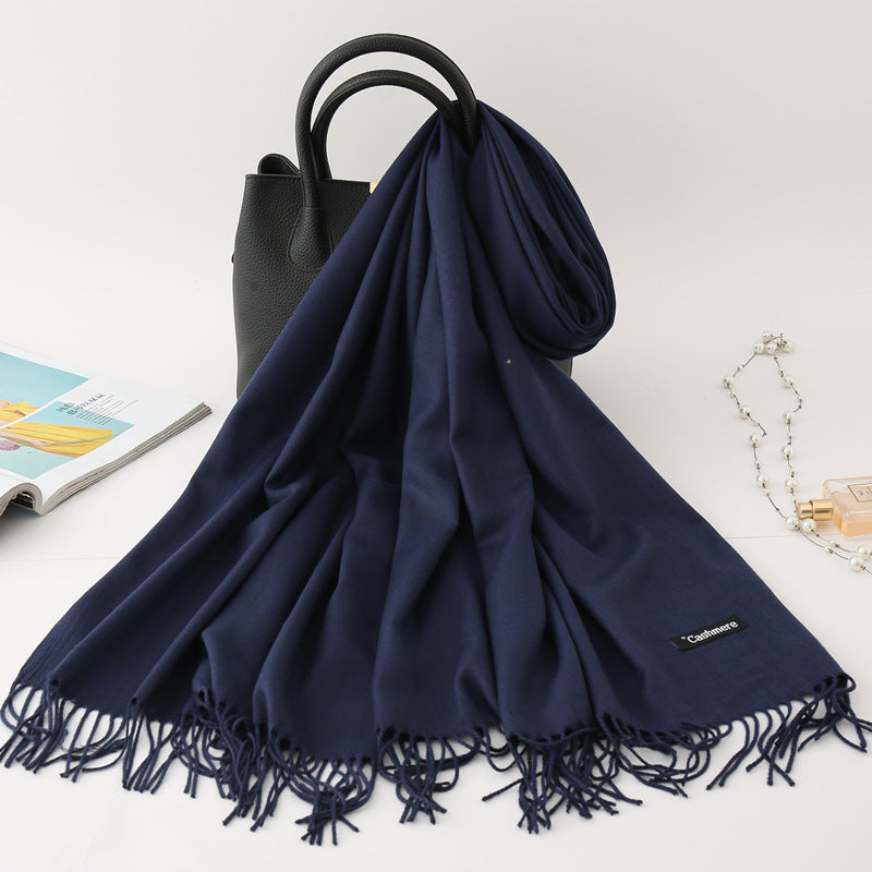 Solid color imitation cashmere scarf women's monochrome fashionable versatile warm shawl fringed red scarf winter scarf