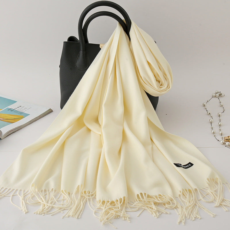 Solid color imitation cashmere scarf women's monochrome fashionable versatile warm shawl fringed red scarf winter scarf