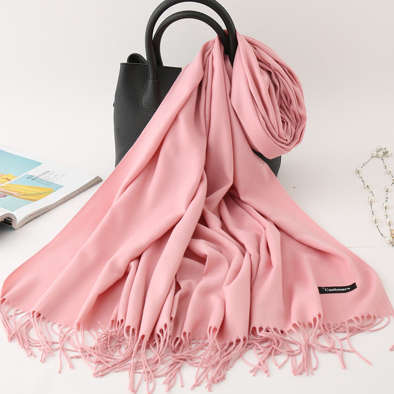 Solid color imitation cashmere scarf women's monochrome fashionable versatile warm shawl fringed red scarf winter scarf