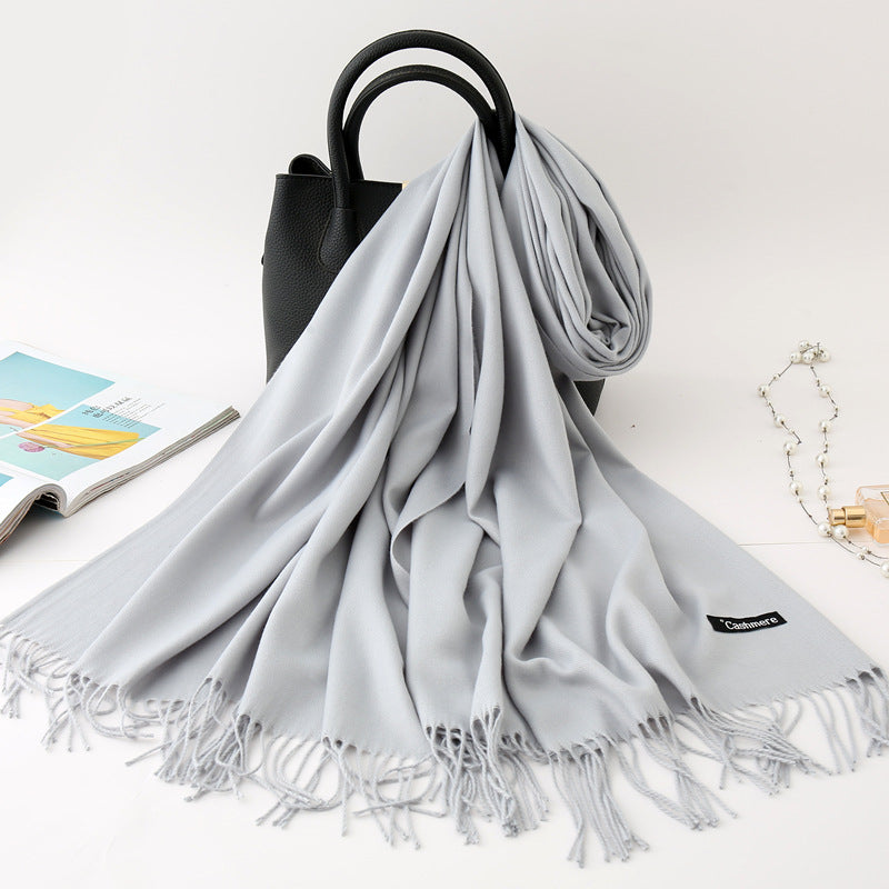 Solid color imitation cashmere scarf women's monochrome fashionable versatile warm shawl fringed red scarf winter scarf