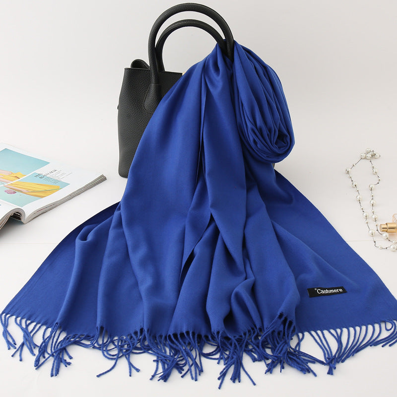 Solid color imitation cashmere scarf women's monochrome fashionable versatile warm shawl fringed red scarf winter scarf