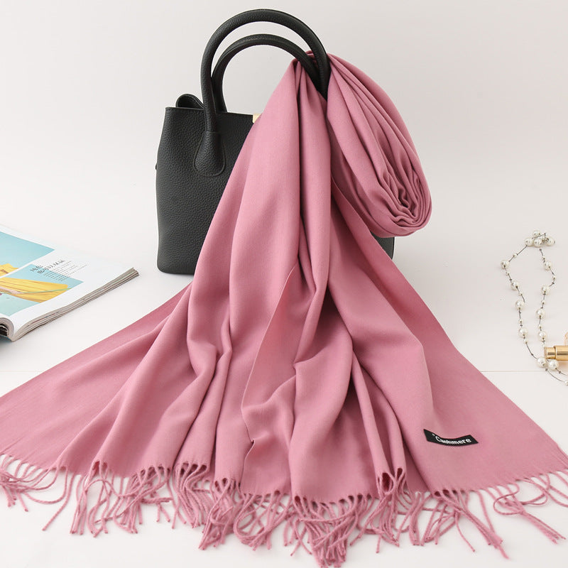 Solid color imitation cashmere scarf women's monochrome fashionable versatile warm shawl fringed red scarf winter scarf