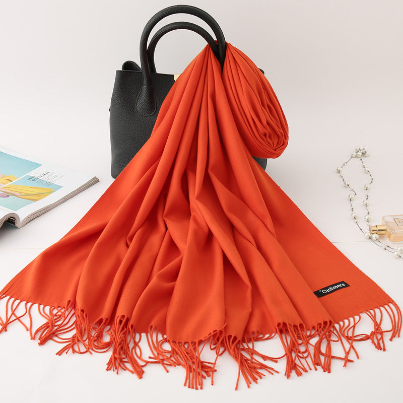 Solid color imitation cashmere scarf women's monochrome fashionable versatile warm shawl fringed red scarf winter scarf