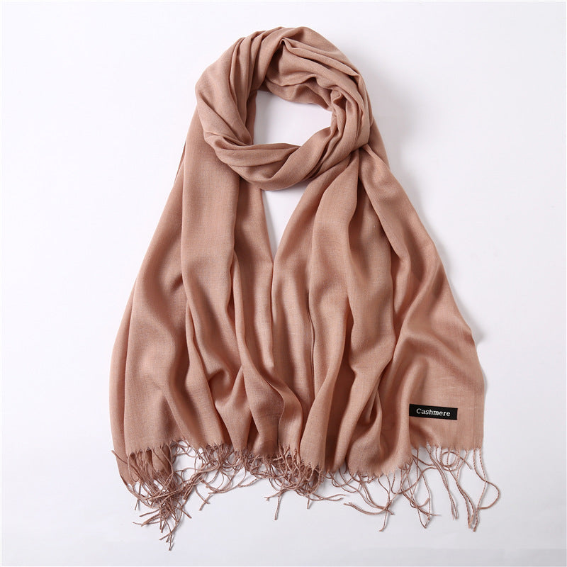 Solid color imitation cashmere scarf for women, thin spring and summer long air conditioner shawl