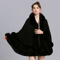 Autumn and Winter New Large Size Imitation Fox Fur Collar Fur Hooded Knitted Cardigan Shawl Cape Jacket