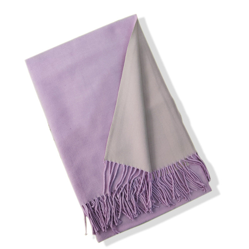 Simple solid color imitation cashmere scarf men's and women's winter thickened warm double-sided two-color versatile fringed shawl core-spun yarn