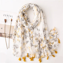 Thin Cotton Viscose gradual change ink painting cotton and linen feel tassel shawl travel accessories