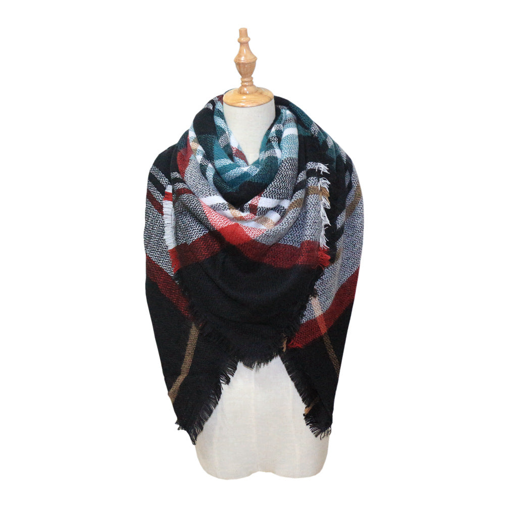 European, American autumn and winter women's new colorful plaid square scarf imitation cashmere scarf women's shawl