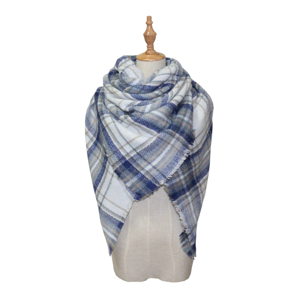 European, American autumn and winter women's new colorful plaid square scarf imitation cashmere scarf women's shawl