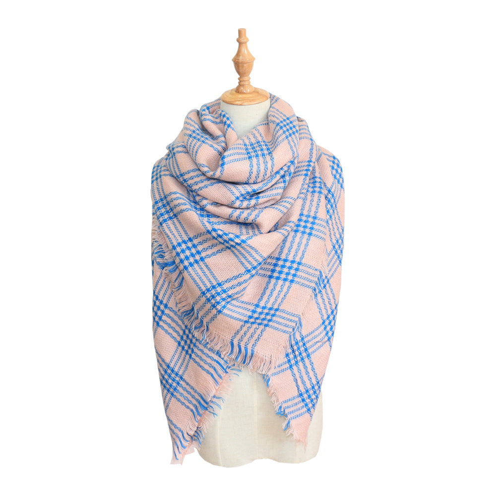 European, American autumn and winter women's new colorful plaid square scarf imitation cashmere scarf women's shawl