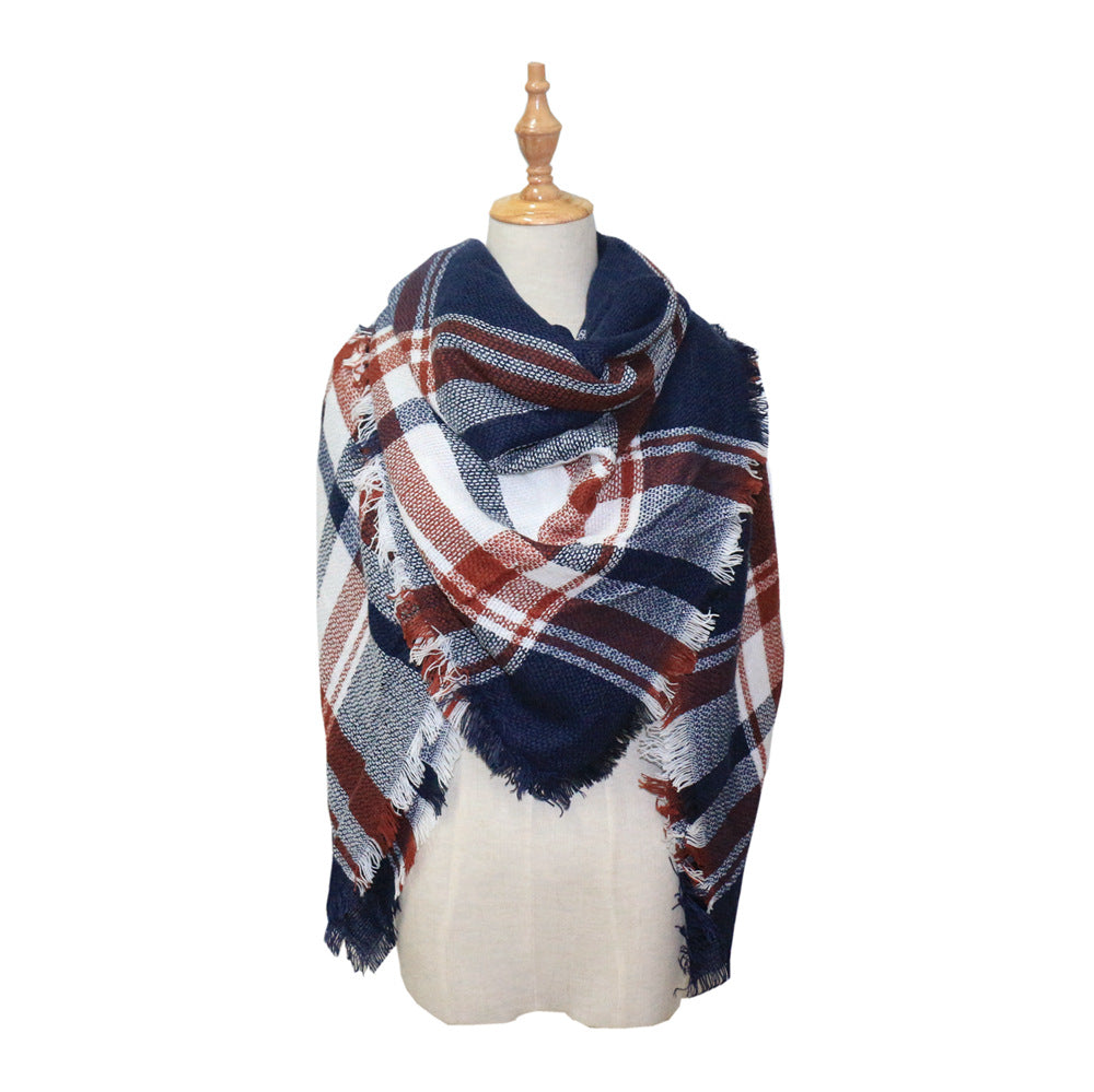 European, American autumn and winter women's new colorful plaid square scarf imitation cashmere scarf women's shawl