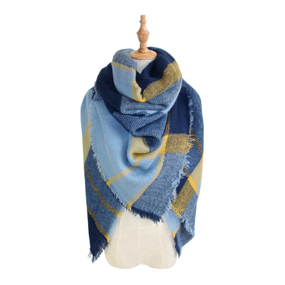 European, American autumn and winter women's new colorful plaid square scarf imitation cashmere scarf women's shawl