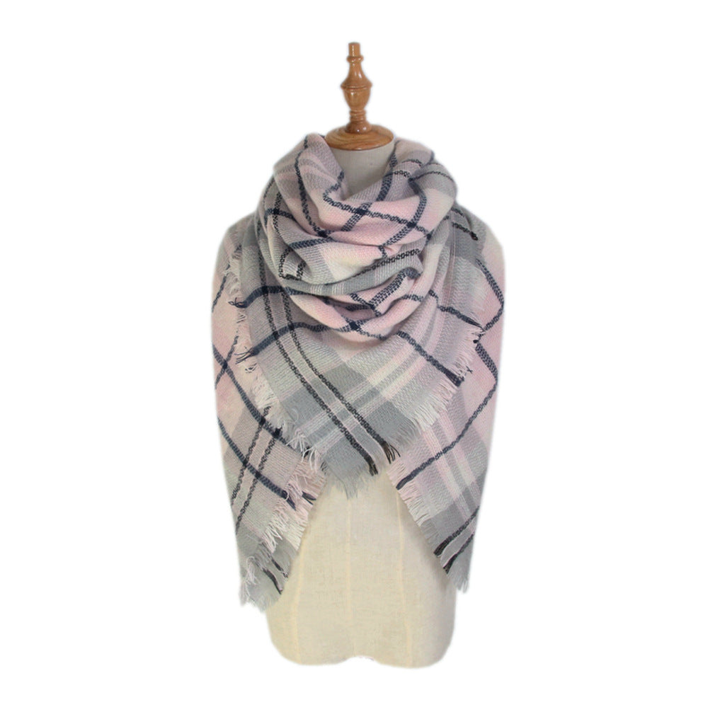 European, American autumn and winter women's new colorful plaid square scarf imitation cashmere scarf women's shawl