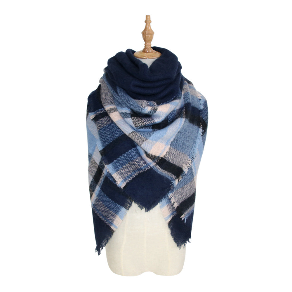 European, American autumn and winter women's new colorful plaid square scarf imitation cashmere scarf women's shawl