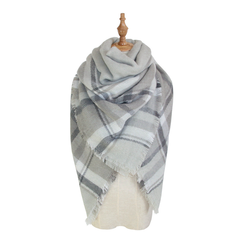 European, American autumn and winter women's new colorful plaid square scarf imitation cashmere scarf women's shawl