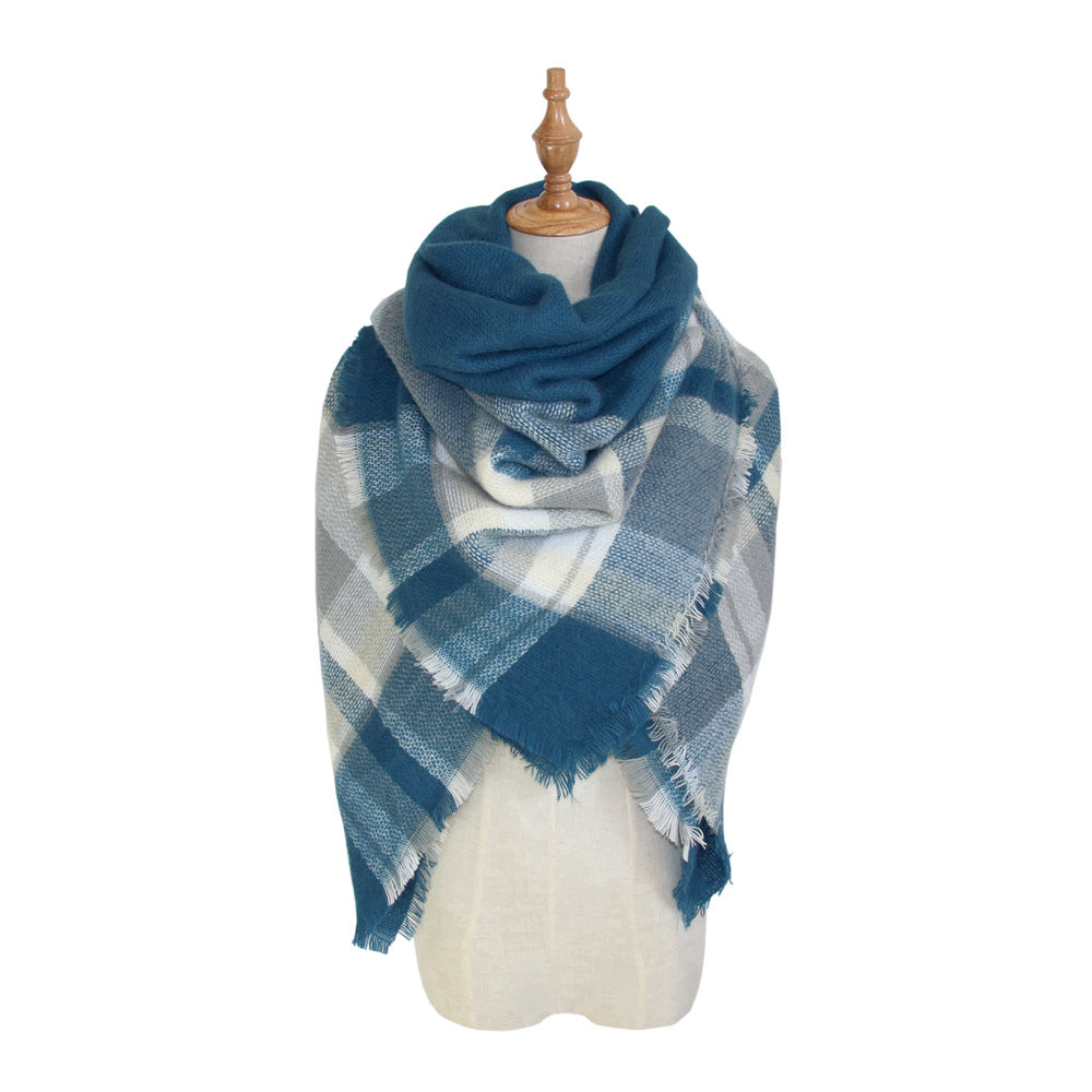 European, American autumn and winter women's new colorful plaid square scarf imitation cashmere scarf women's shawl