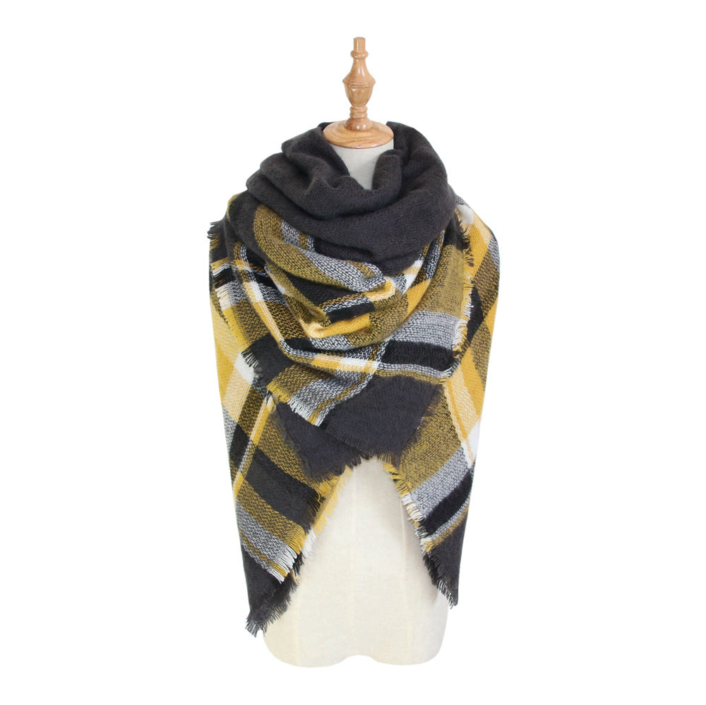 European, American autumn and winter women's new colorful plaid square scarf imitation cashmere scarf women's shawl