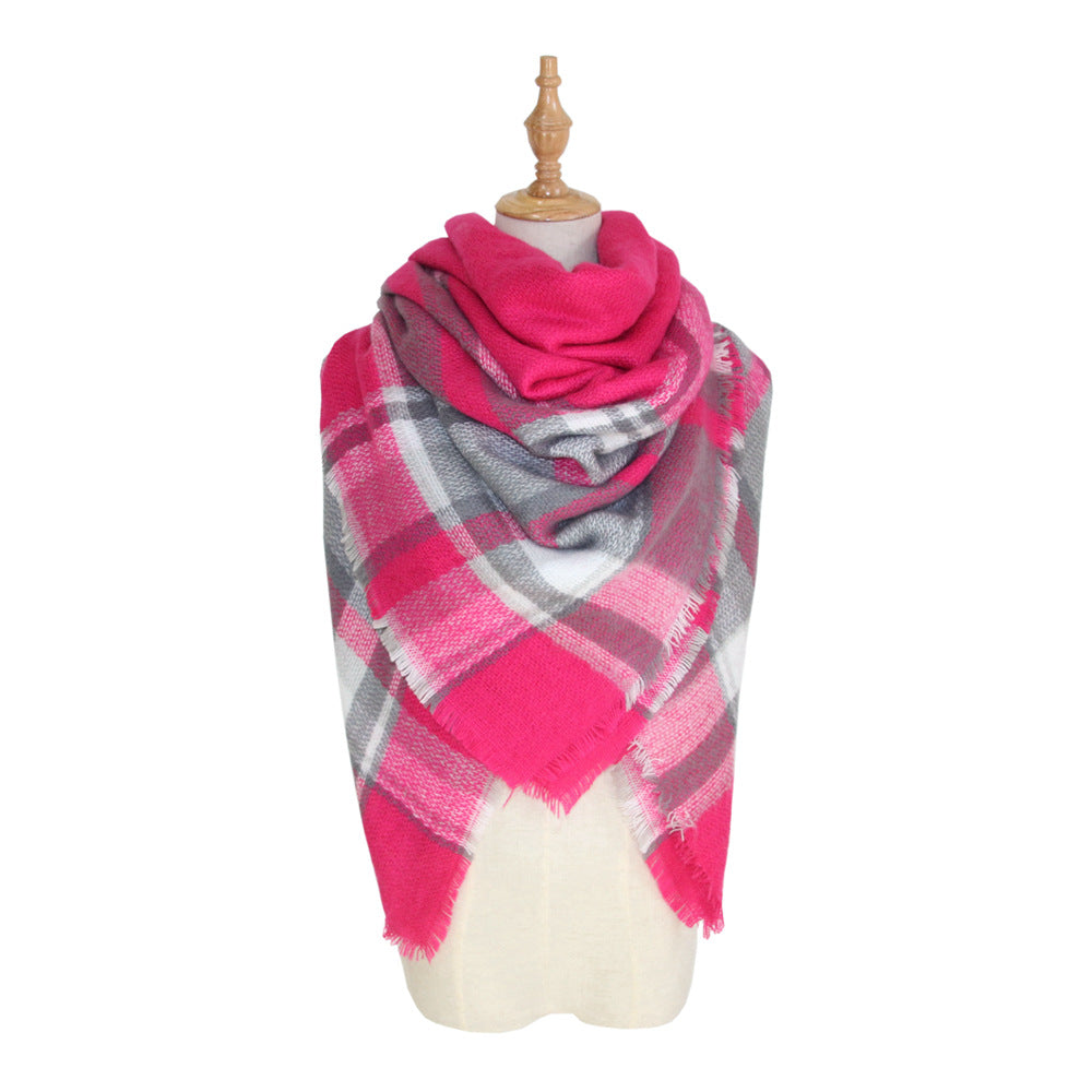 European, American autumn and winter women's new colorful plaid square scarf imitation cashmere scarf women's shawl