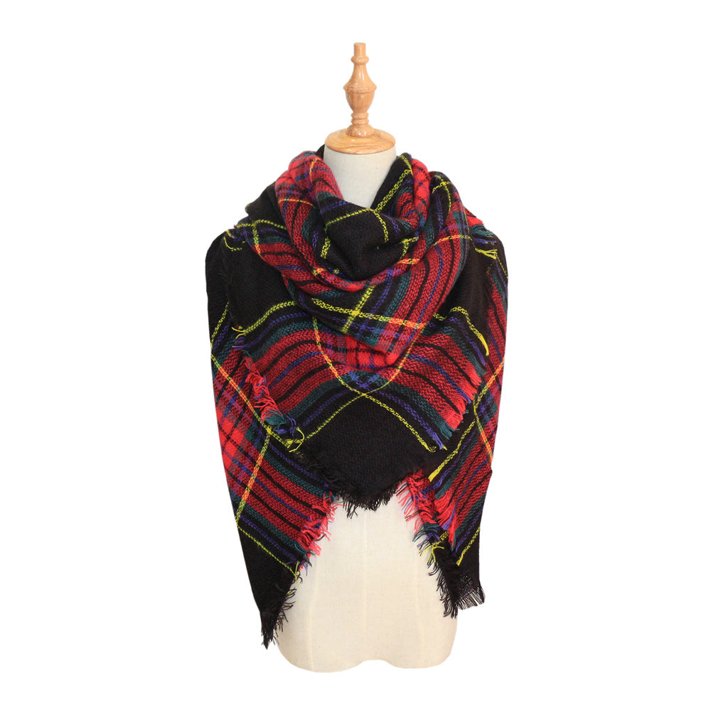 European, American autumn and winter women's new colorful plaid square scarf imitation cashmere scarf women's shawl
