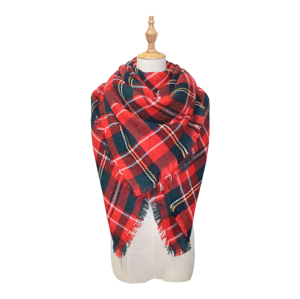 European, American autumn and winter women's new colorful plaid square scarf imitation cashmere scarf women's shawl