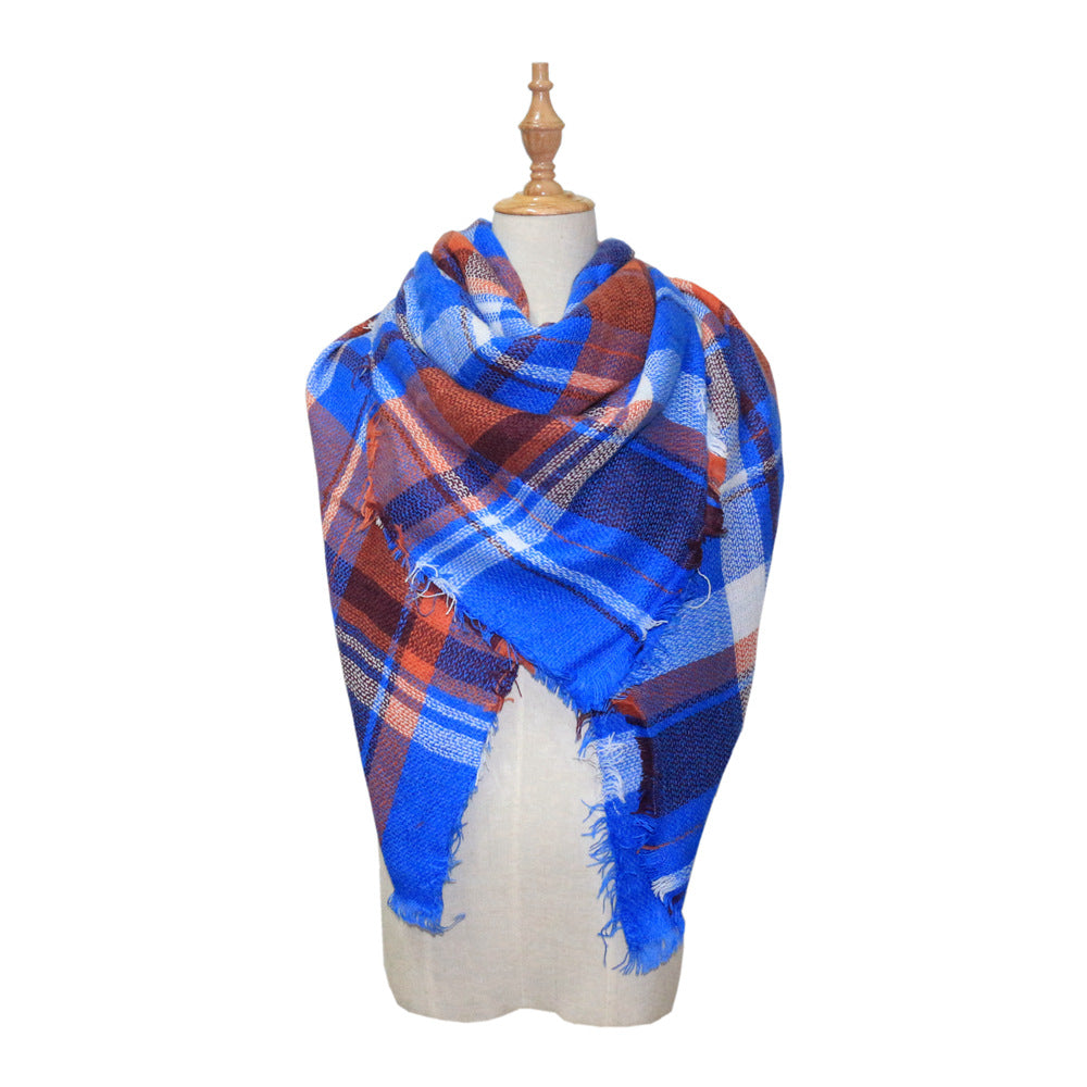 European, American autumn and winter women's new colorful plaid square scarf imitation cashmere scarf women's shawl