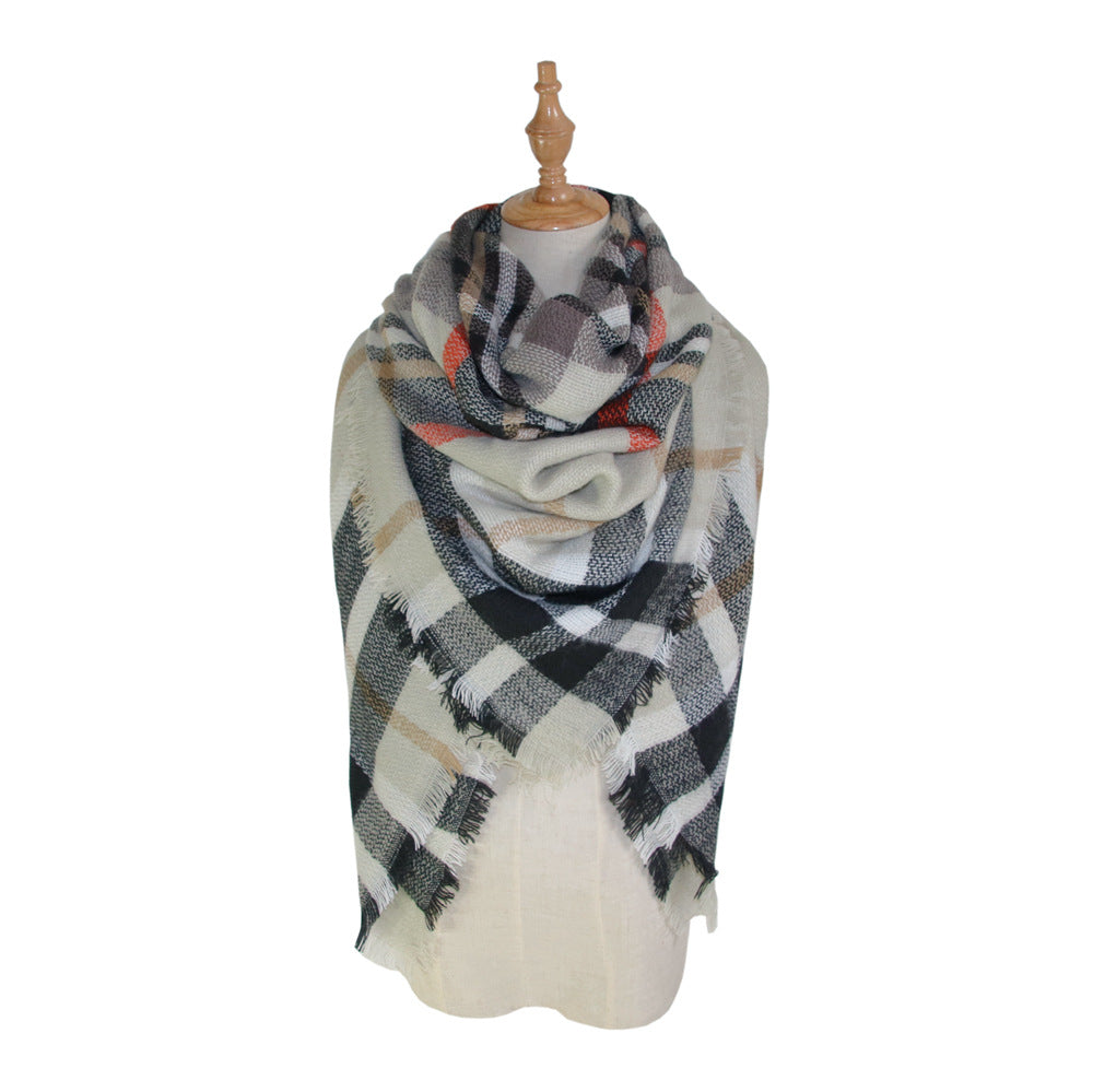 European, American autumn and winter women's new colorful plaid square scarf imitation cashmere scarf women's shawl