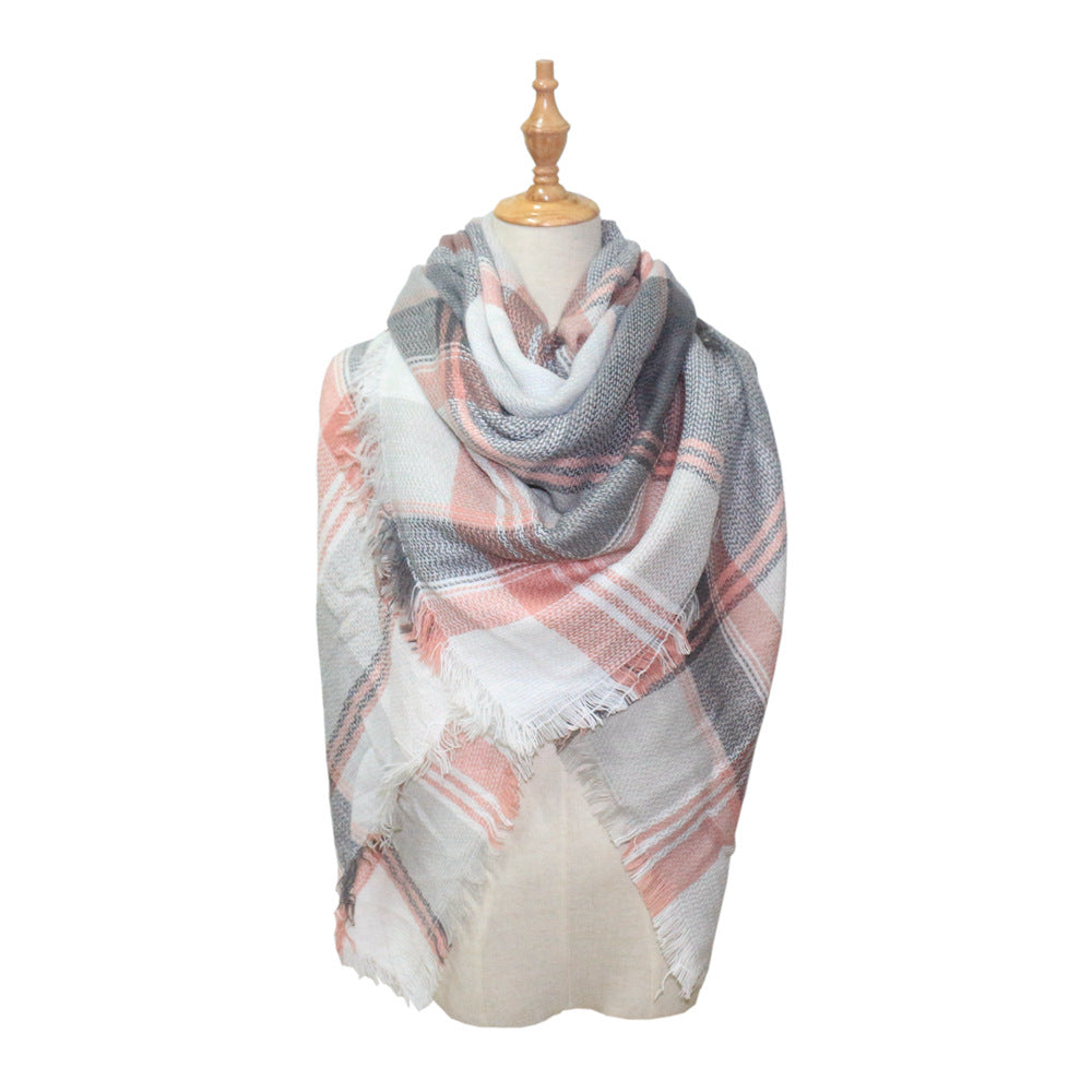 European, American autumn and winter women's new colorful plaid square scarf imitation cashmere scarf women's shawl