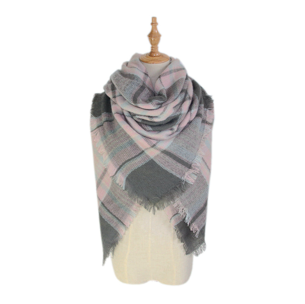 European, American autumn and winter women's new colorful plaid square scarf imitation cashmere scarf women's shawl