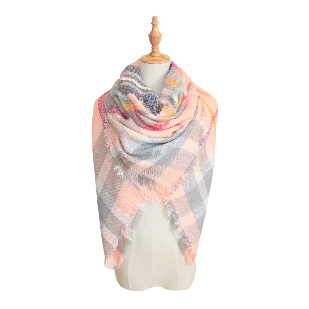 European, American autumn and winter women's new colorful plaid square scarf imitation cashmere scarf women's shawl