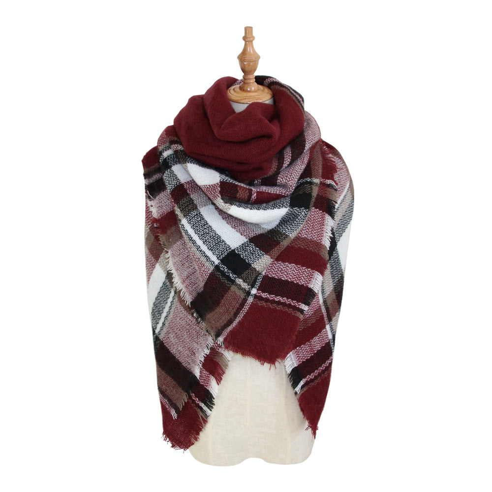 European, American autumn and winter women's new colorful plaid square scarf imitation cashmere scarf women's shawl