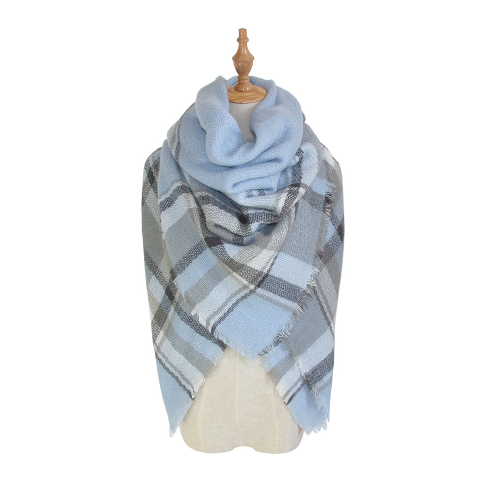 European, American autumn and winter women's new colorful plaid square scarf imitation cashmere scarf women's shawl