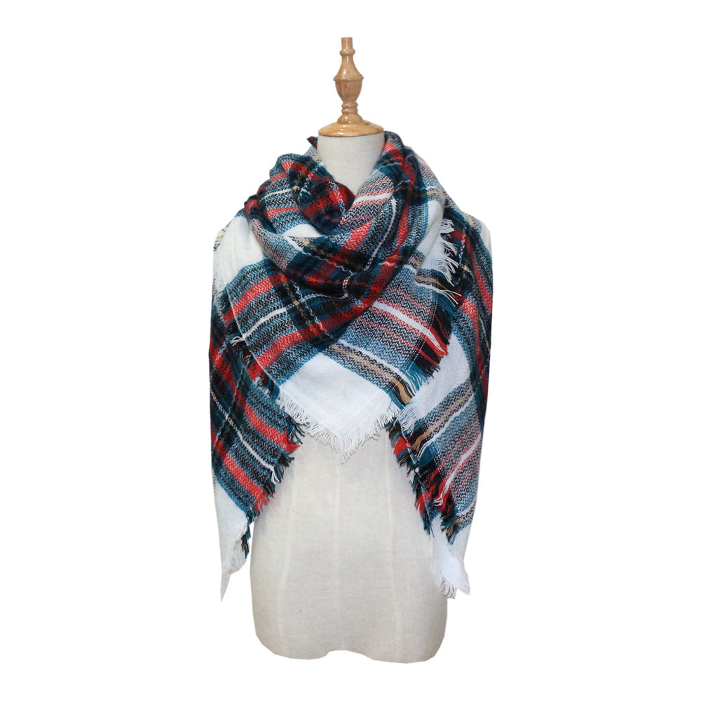 European, American autumn and winter women's new colorful plaid square scarf imitation cashmere scarf women's shawl